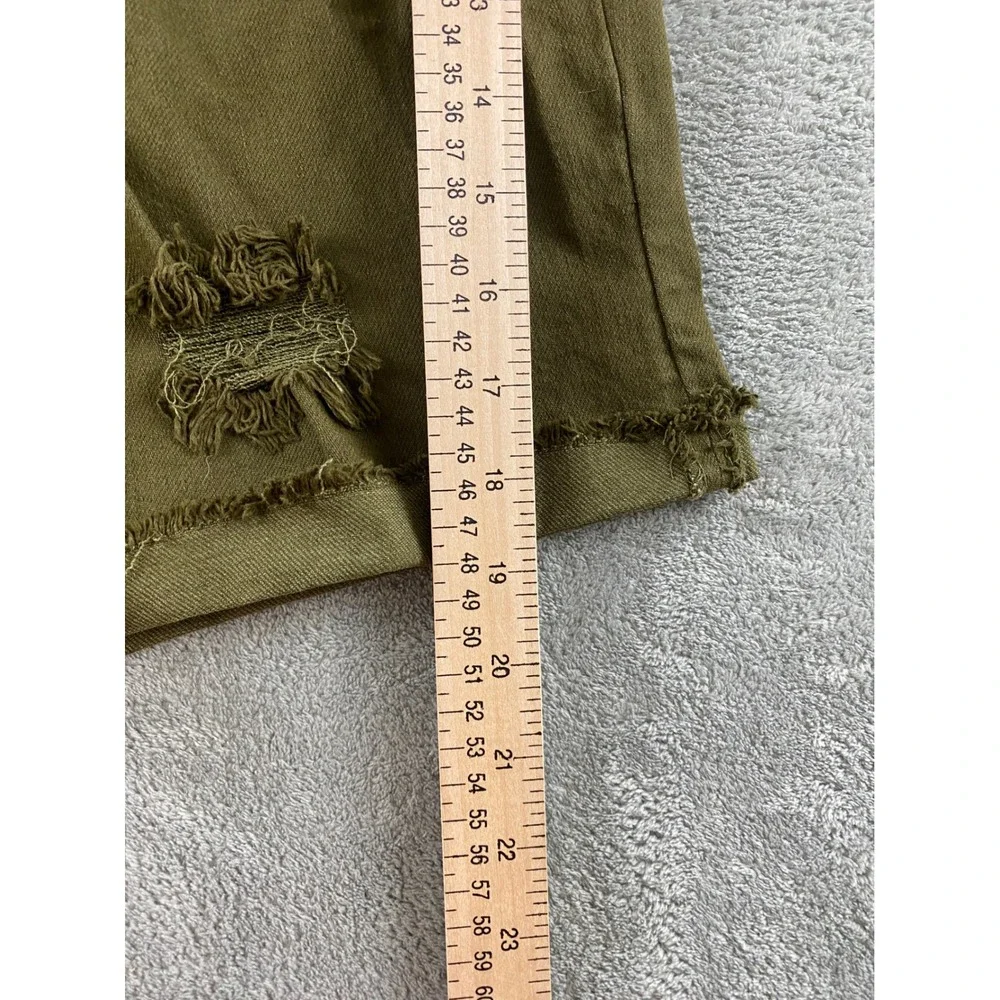 No Boundaries Womens Olive Green Distressed Mid Rise Button Fly Denim Shorts 15 - Picture 8 of 14